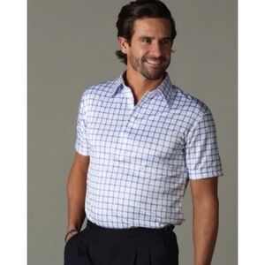 Collars & Co. MensThe Original Dress Collar Polo™ Blue Grid Check MEDIUM